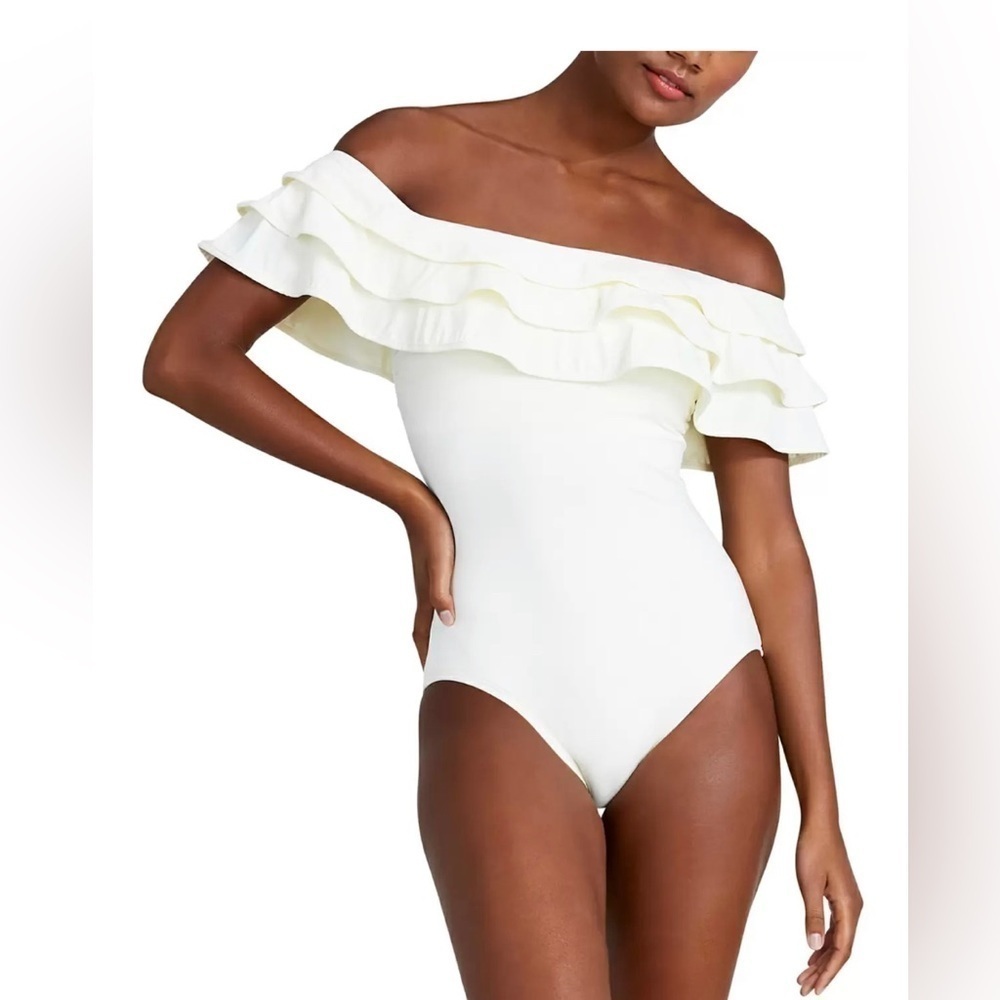 Kate Spade Ruffled off the shoulder one piece bathing suit swim women’s S